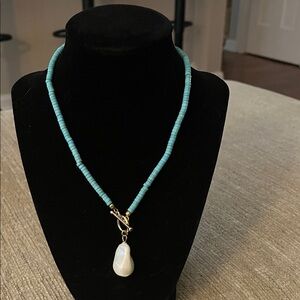 Turquoise Beaded Necklace with Pearl Pendant